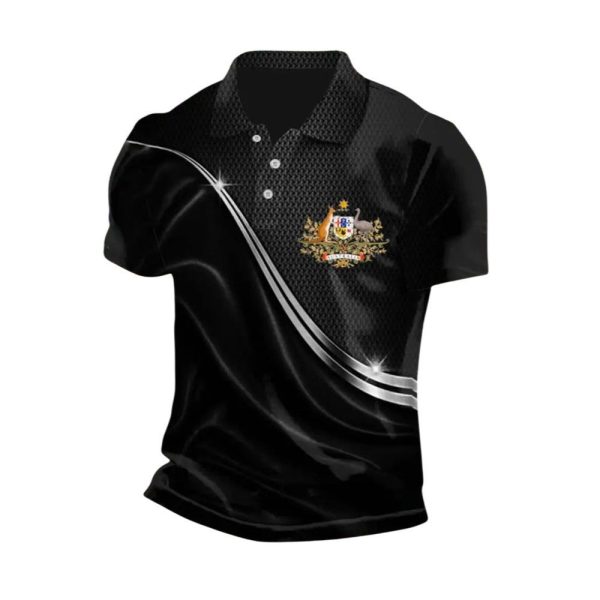 Mens Vintage Australian Flag Badge Lines Polo Shirt 1 2