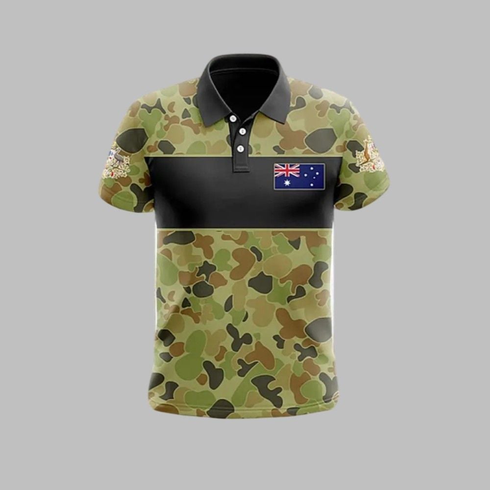 Men's Vintage Australian Flag Kangaroo Camouflage Patchwork Printed Polo Shirt Men's Vintage Australian Flag Kangaroo Camouflage Patchwork Printed Polo Shirt