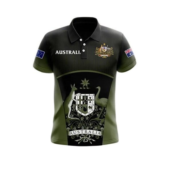 Mens Vintage Australian Flag Kangaroo Patchwork Polo Shirt 1 2