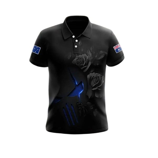 Mens Vintage Australian Flag Skull Rose Polo Shirt 1 2