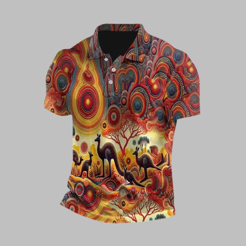 Men's Vintage Australian Kangaroo Aboriginal Dot Art Painting Polo Shirt Men's Vintage Australian Kangaroo Aboriginal Dot Art Painting Polo Shirt