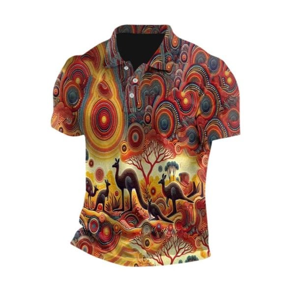 Mens Vintage Australian Kangaroo Aboriginal Dot Art Painting Polo Shirt 1 2