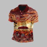 Men's Vintage Australian Kangaroo Uluru Sunset Aboriginal Dot Art Painting Polo Shirt
