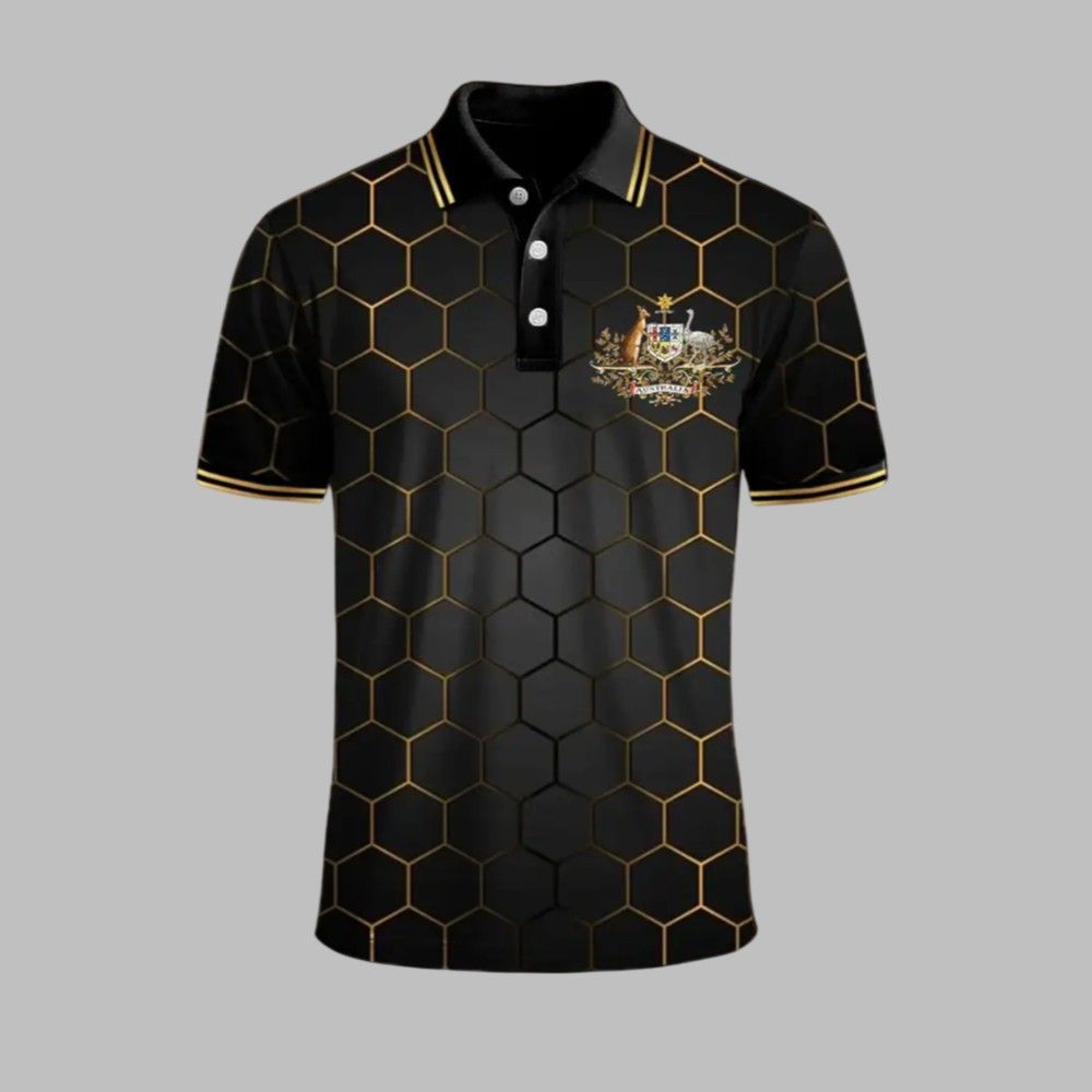 Men's Vintage Australian Kangaroo and Emu Emblem Print Polo Shirt Men's Vintage Australian Kangaroo and Emu Emblem Print Polo Shirt