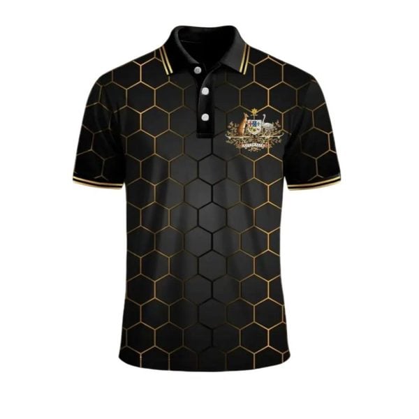 Mens Vintage Australian Kangaroo and Emu Emblem Print Polo Shirt 1 2