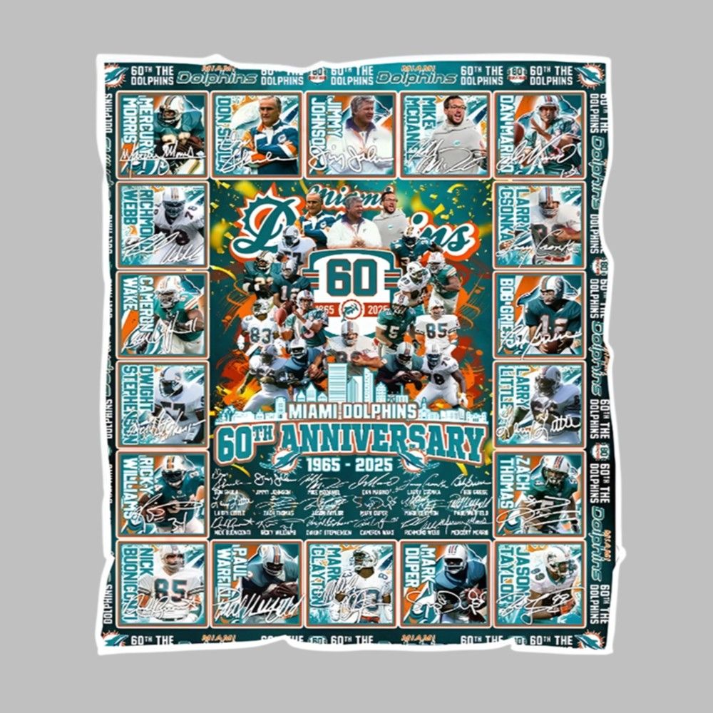 Miami Dolphins 60th Anniversary 1965 2024 Blanket 1 1 Miami Dolphins 60th Anniversary 1965 2024 Blanket 1 1