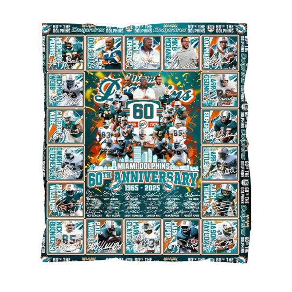 Miami Dolphins 60th Anniversary 1965 2024 Blanket 1 2