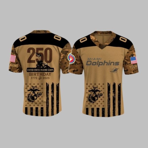 Miami Dolphins USMC 250th Anniversary Camo Jersey 1 1