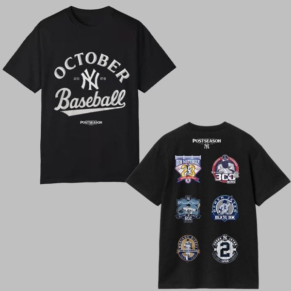 NY Yankees October Baseball Old Patch Post Season 2025 Shirt 0 0