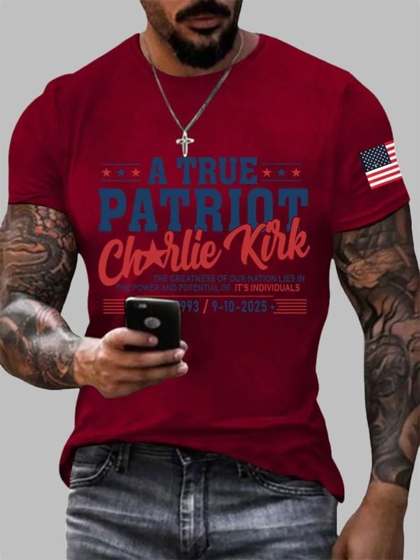 Mens Charlie Kirk A True Patriot Printed Casual T Shirt 2
