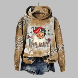 Women's Retro Christmas Santa Believe Print Hoodie 2025 Christmas