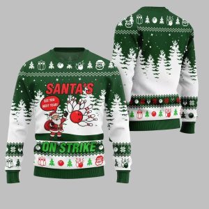 2025 Christmas Santas On Strike Bowling League Ugly Christmas Sweater 1