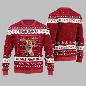 2025 Christmas Reindeer Dear Santa I Was Framed Ugly Christmas Sweater 1