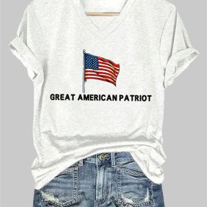 V-Neck Great American Patriot Charlie Kirk Print T-Shirt