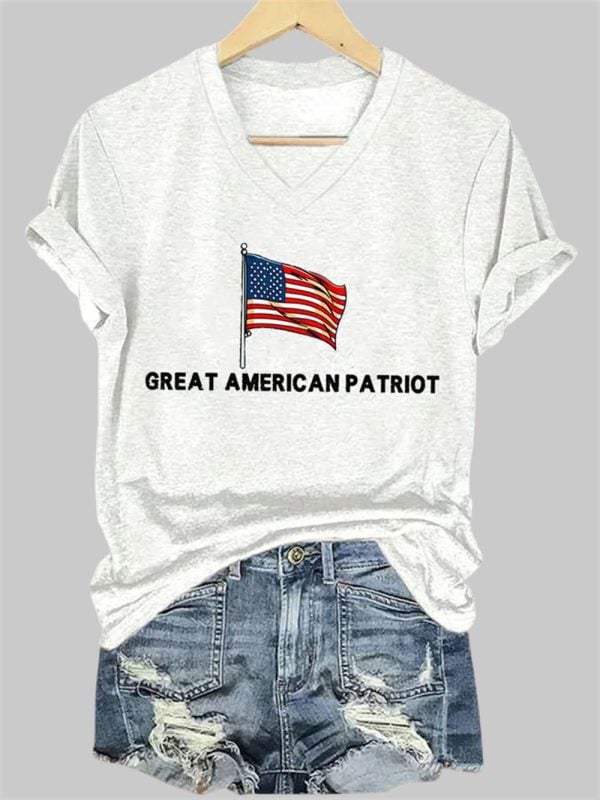 V-Neck Great American Patriot Charlie Kirk Print T-Shirt