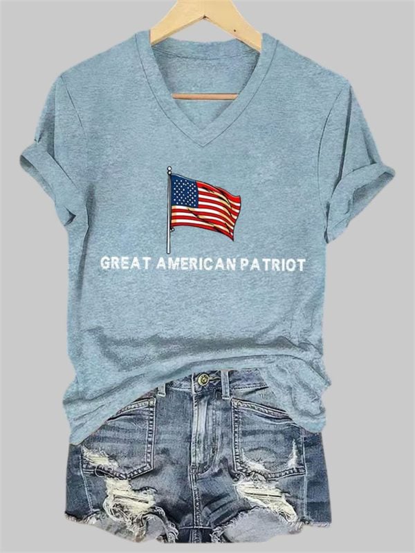V Neck Great American Patriot Charlie Kirk Print T Shirt 2