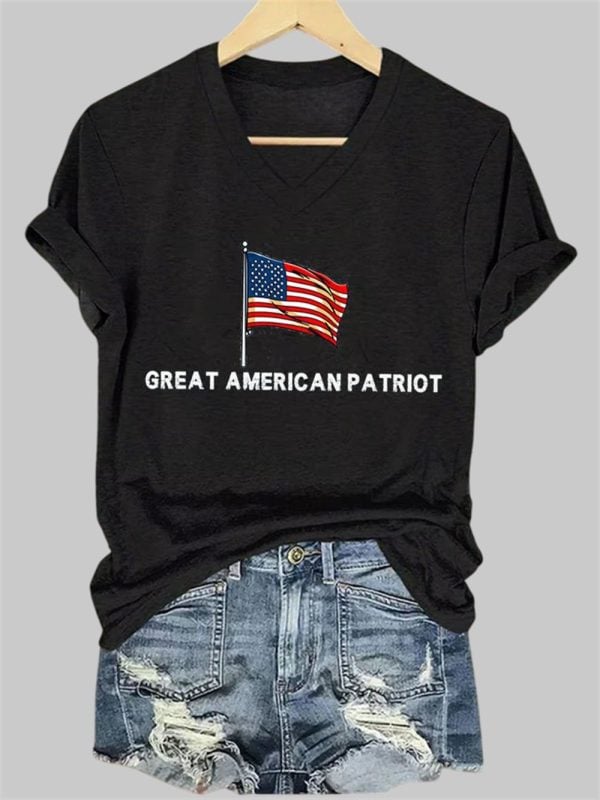 V Neck Great American Patriot Charlie Kirk Print T Shirt 3