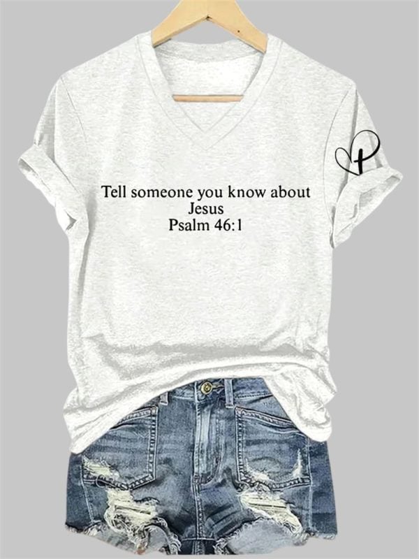 V-Neck Retro Tell Someone You Know About Jesus Psalm 461 Charlie Kirk Print T-Shirt