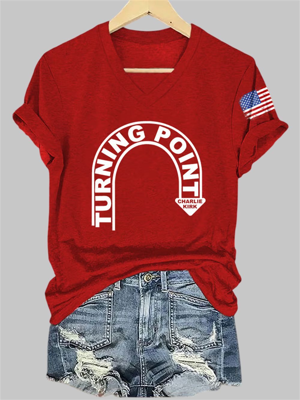 V Neck Retro Turning Point Charlie Kirk Print T Shirt 1 V Neck Retro Turning Point Charlie Kirk Print T Shirt 1