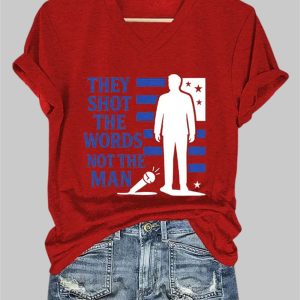 V-Neck They Sot The Words Not The Man Charlie Kirk Print T-Shirt