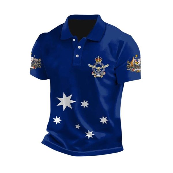 Vintage Australian Flag Badge Printed Casual Polo Shirt 1 2