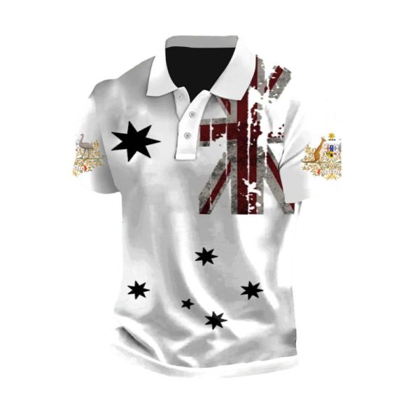 Vintage Australian Flag Badge Printed Polo Shirt 1 2