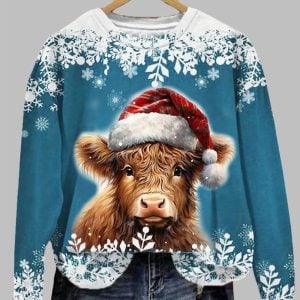 Women's 2025 Christmas Winter Highland Cow Print Sweatshirt