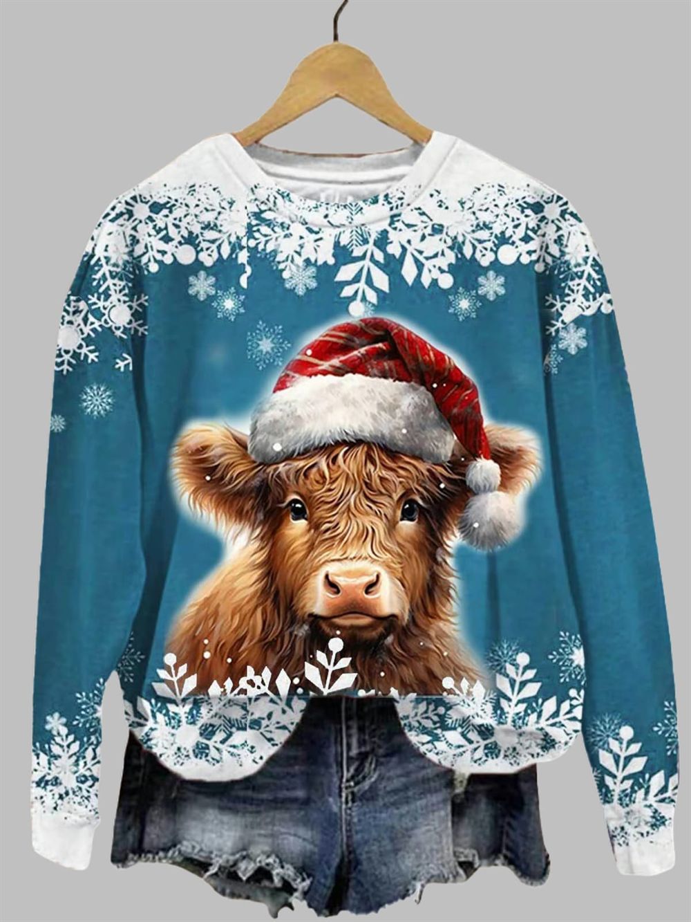 Women's 2025 Christmas Winter Highland Cow Print Sweatshirt Women's 2025 Christmas Winter Highland Cow Print Sweatshirt