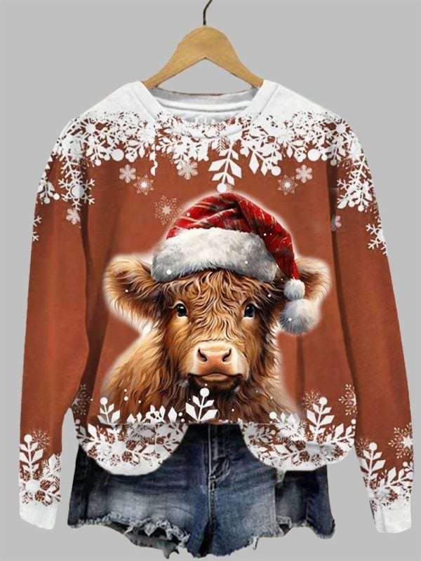 Womens 2025 Christmas Winter Highland Cow Print Sweatshirt 2