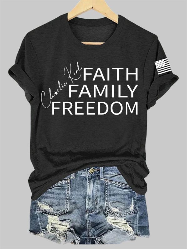 Womens Charlie Kirk Faith Family Freedom Printed V neck T shirt 2