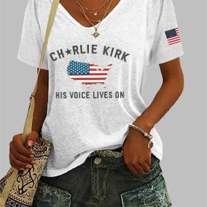 Women's Charlie Kirk His Voice Lives On Printed Casual T-shirt