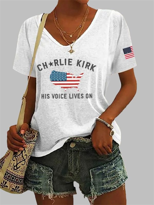 Women's Charlie Kirk His Voice Lives On Printed Casual T-shirt