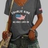 Womens Charlie Kirk His Voice Lives On Printed Casual T shirt 3