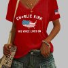 Womens Charlie Kirk His Voice Lives On Printed Casual T shirt 4