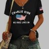 Womens Charlie Kirk His Voice Lives On Printed Casual T shirt 5
