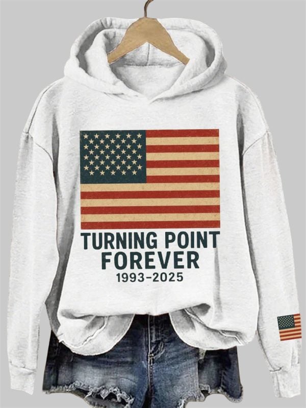 Womens Charlie Kirk Turning Point Forever Print Vintage Hoodie 3