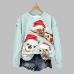 Women's Christmas Animals Gang Hand Printed Sweatshirt 2025 Christmas