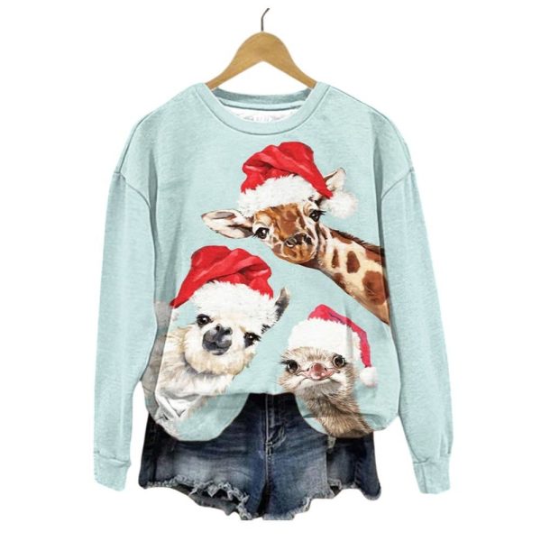 Womens Christmas Animals Gang Hand Printed Sweatshirt 2025 Christmas 1 2