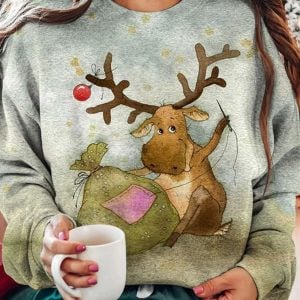 Women's Christmas Elk Print Sweatshirt 2025 Christmas