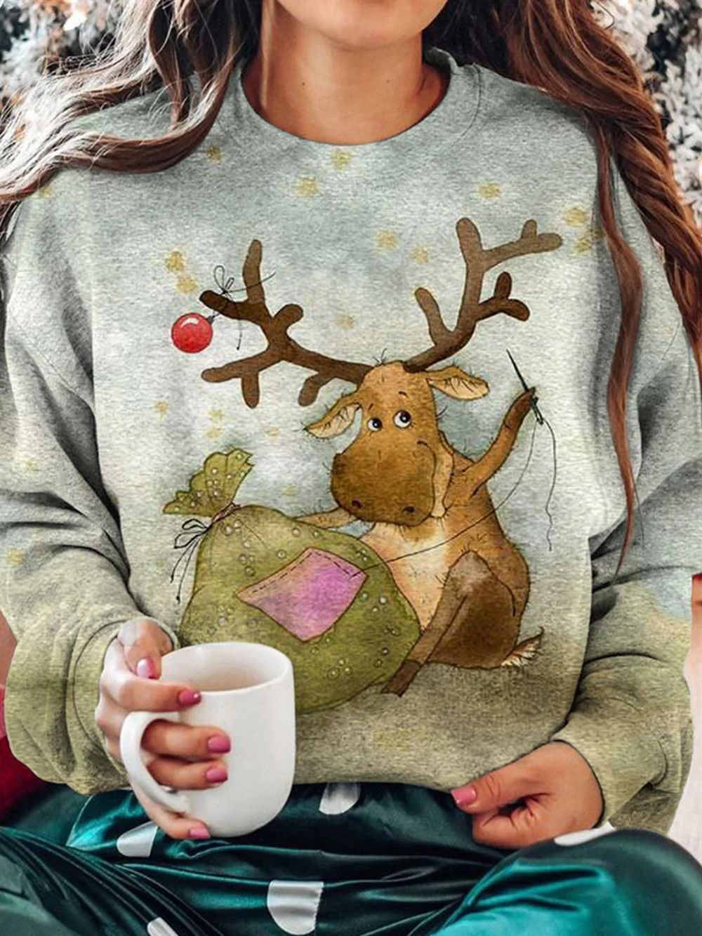Women's Christmas Elk Print Sweatshirt 2025 Christmas Women's Christmas Elk Print Sweatshirt 2025 Christmas