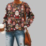 Women's Christmas Santa Print Crewneck Sweatshirt 2025 Christmas