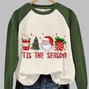 Women's Christmas Tis' The Season Santa Printed Sweatshirt