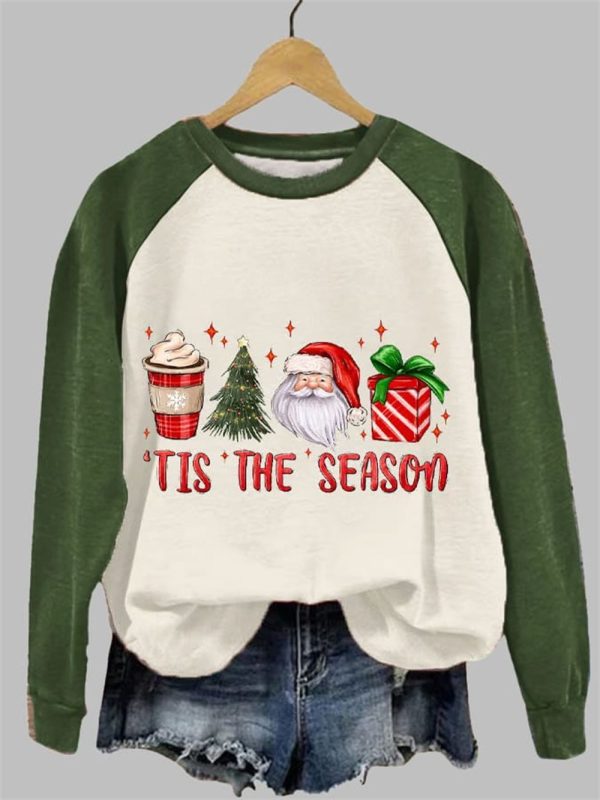 Women's Christmas Tis' The Season Santa Printed Sweatshirt