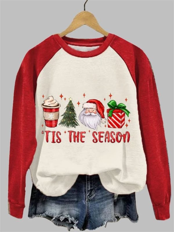 Womens Christmas Tis The Season Santa Printed Sweatshirt 2