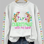 Women's Christmas With My Herd Print Crew Neck Sweatshirt 2025 Christmas