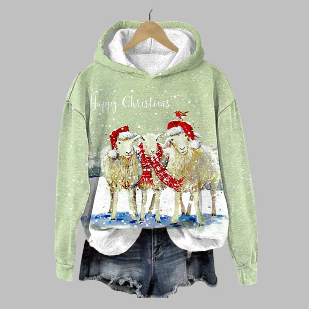 Women's Happy Christmas Sheep Print Hoodie 2025 Christmas Women's Happy Christmas Sheep Print Hoodie 2025 Christmas