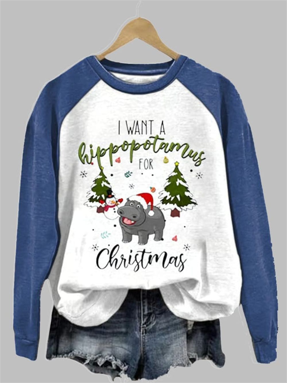 Women's I Want A Hippopotamus For Christmas Print Sweatshirt 2025 Christmas Women's I Want A Hippopotamus For Christmas Print Sweatshirt 2025 Christmas