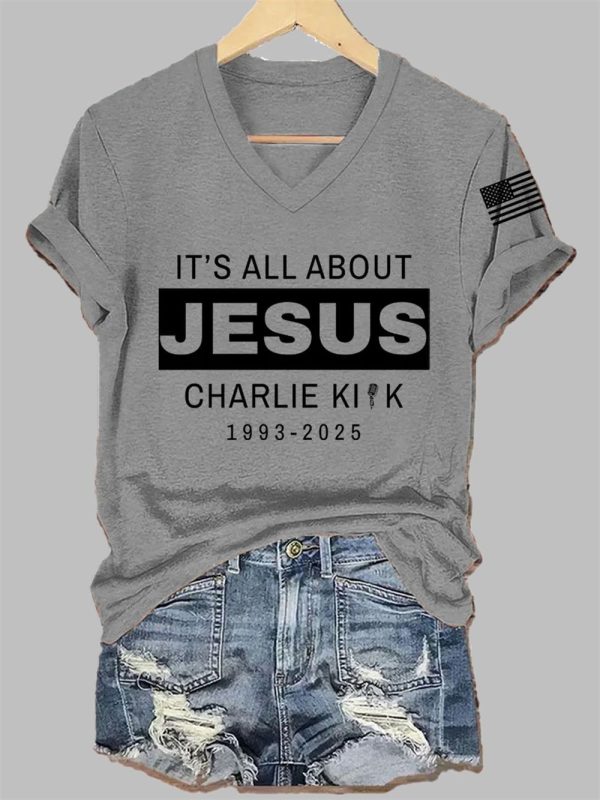 Womens Its All About Jesus RIP Charlie Kirk Tee 2