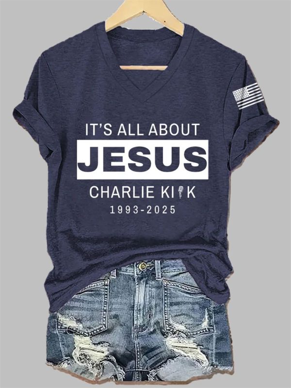 Womens Its All About Jesus RIP Charlie Kirk Tee 5