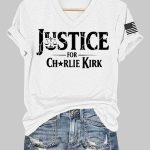 Women's Justice For Charlie Kirk Printed V-neck T-shirt